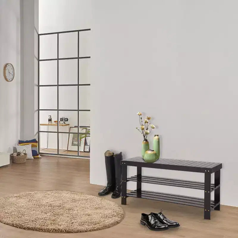 3-Tier Bamboo Shoe Rack Storage Bench, 35.43" Wide, Holds 6 Pairs