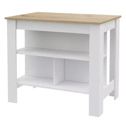 White and Oak 41" Kitchen Island with Storage, Shelves & Cabinet