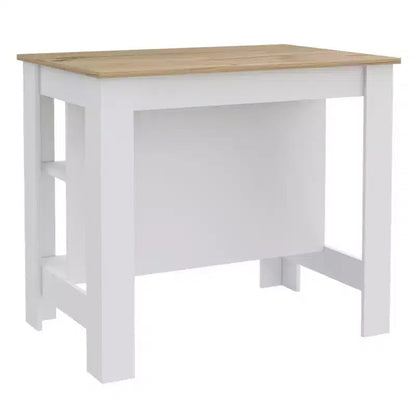 White and Oak 41" Kitchen Island with Storage, Shelves & Cabinet